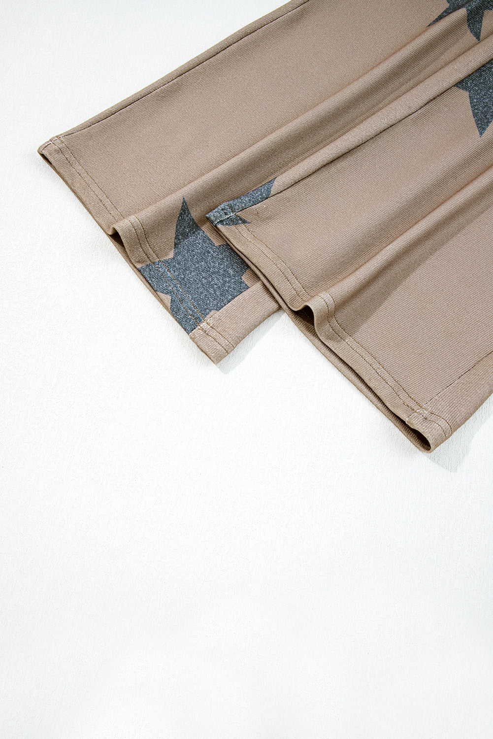 Khaki Retro Star Print Loose Long Sleeve Drawstring Wide Leg 2pcs Lounge Set