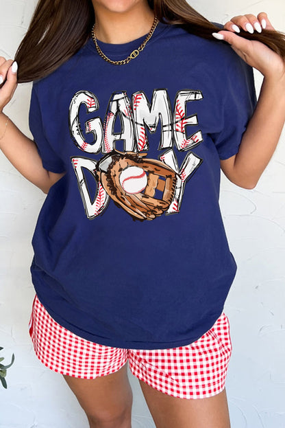 Blue GAME DAY TOUCH DOWN Graphic T Shirt