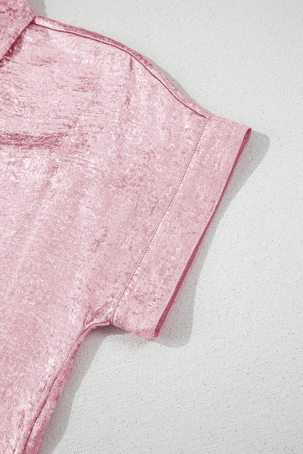 Pink Metallic Sheen Short Sleeve Buttoned Front Casual Shirt