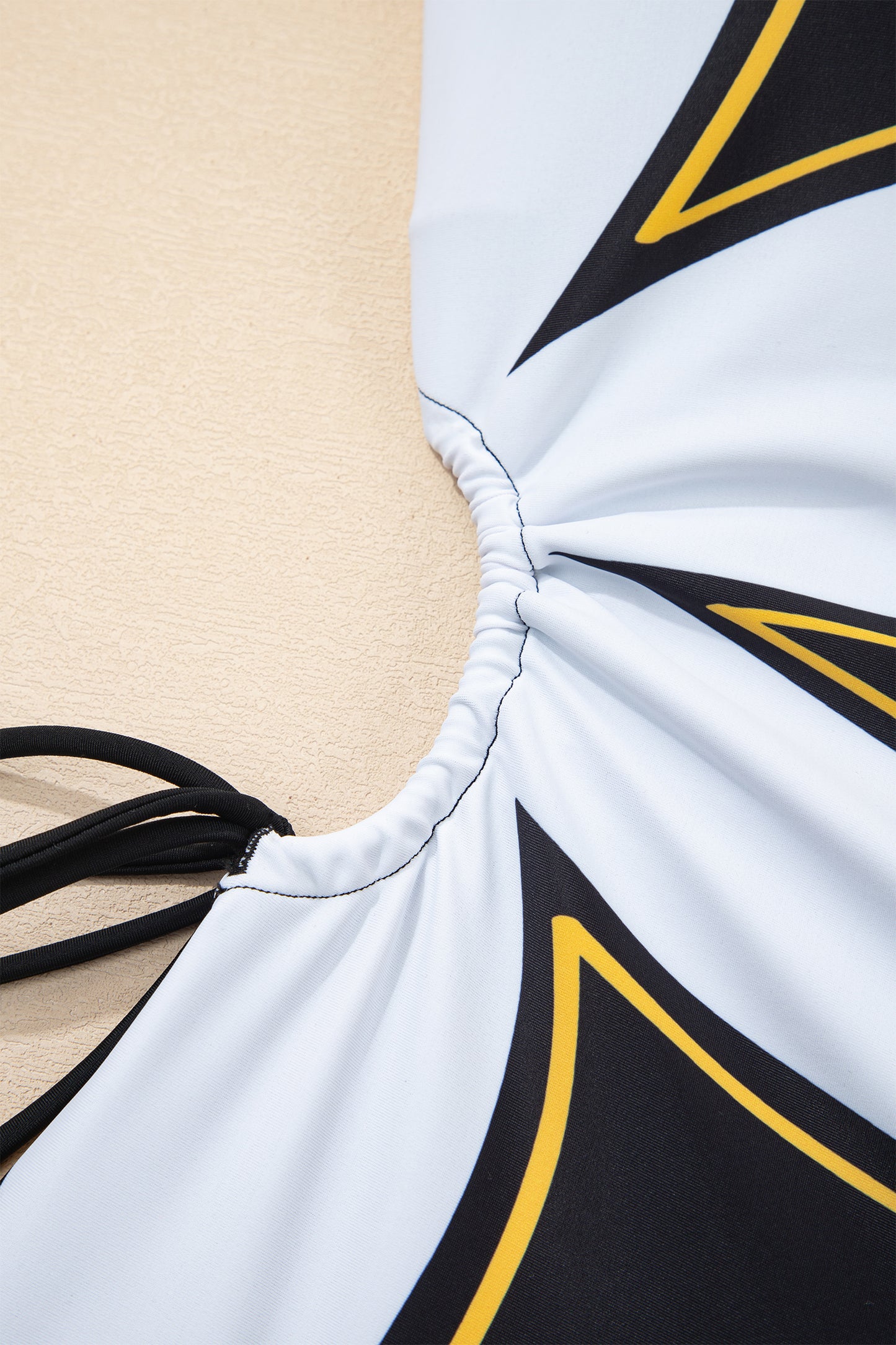 Black Drawstring Big Hole Floral Print Sleeveless One Piece Swimsuit