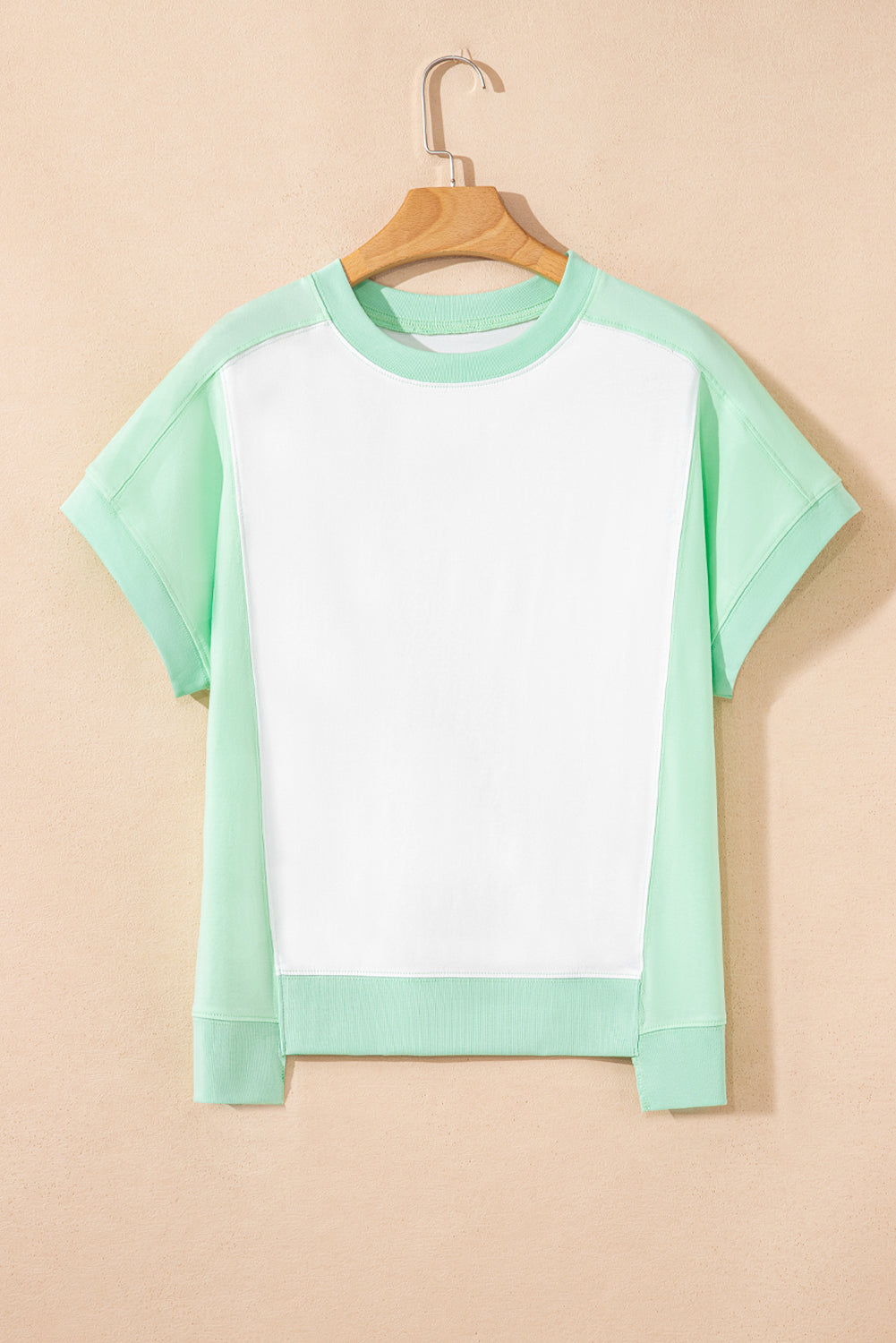 Light Green Color Block Exposed Seam Crew Neck T Shirt