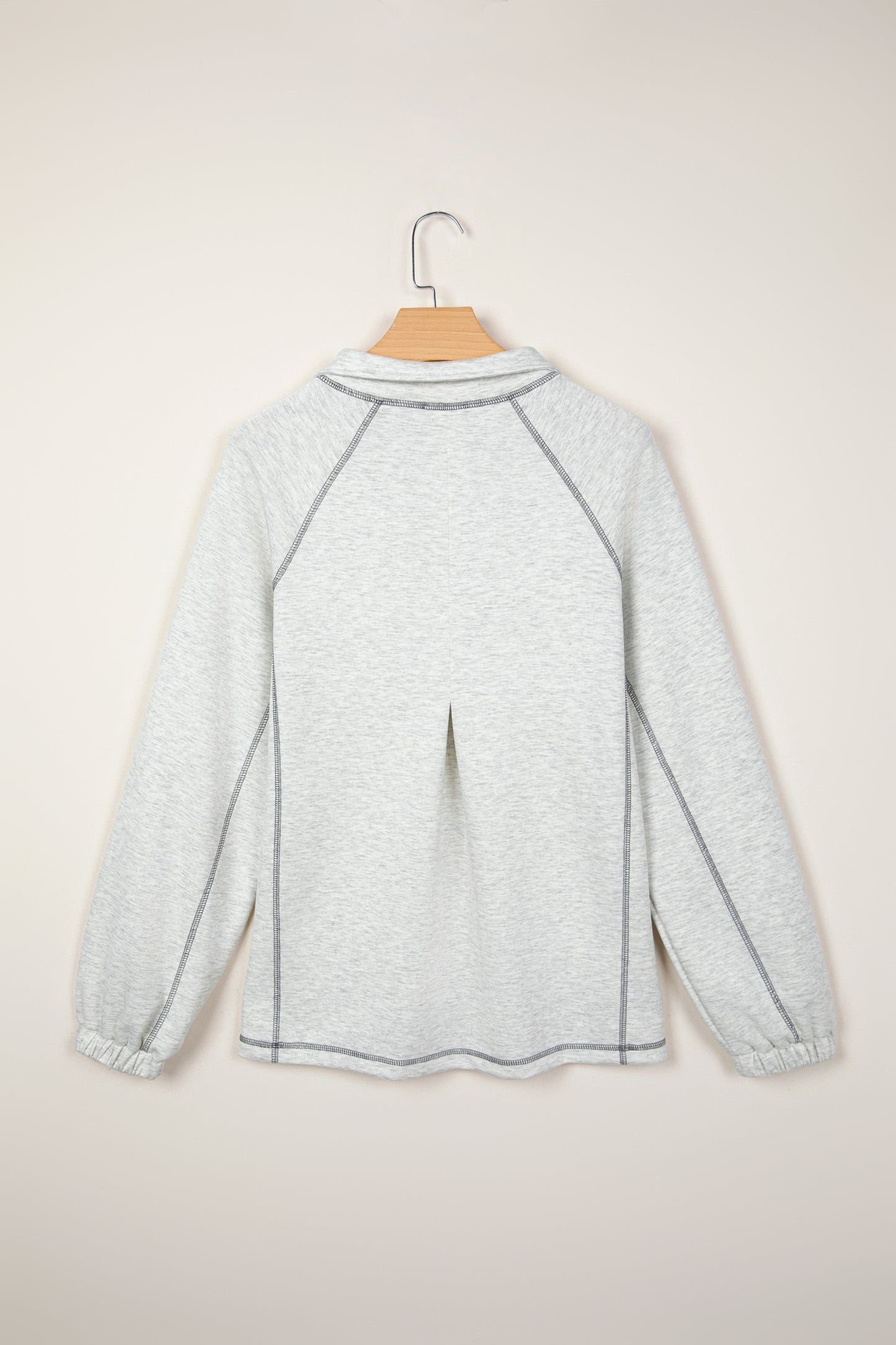 Light Grey Half Zip Stand Neck Seam Detail Long Sleeve Top