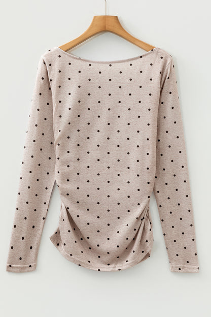 Jet Stream Polka Dot Boat Neck Knit Long Sleeve T Shirt
