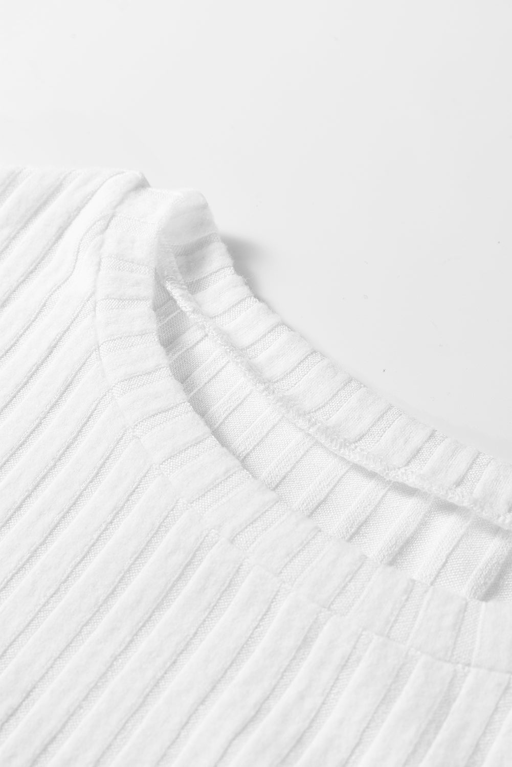 White Ribbed Texture Round Neck Long Sleeve Rounded Hem Knit Top