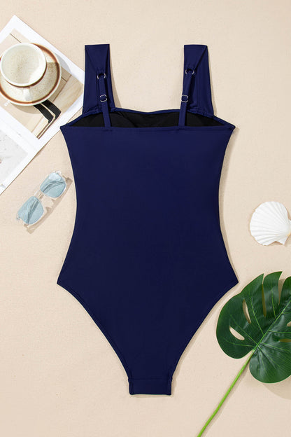 Navy Blue Square Neck Ruched Tommy Control One Piece Swimsuit