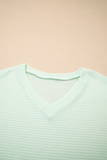 Wisteria Waffle V Neck Short Sleeve Knit Top