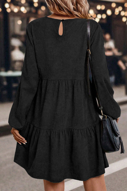 Mist Green Lantern Sleeve Tiered Mini Dress