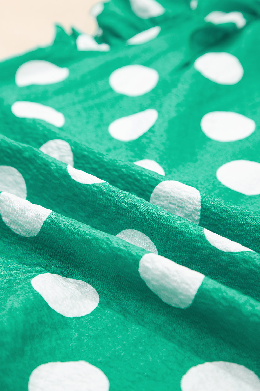 Green Polka Dot Print Ruffled Sleeve V Neck Blouse