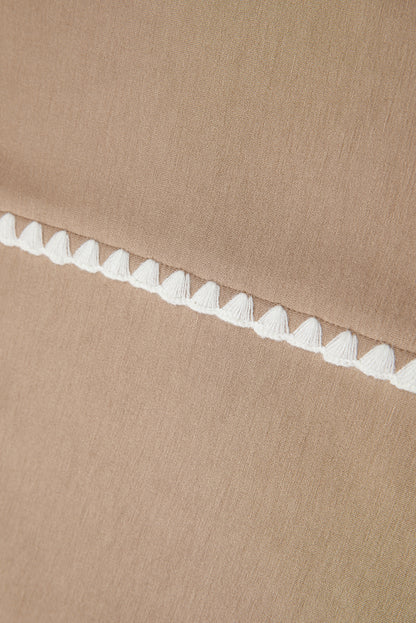 Straw Yellow Ric Rac Color Contrast Ribbed Edge Crewneck T Shirt