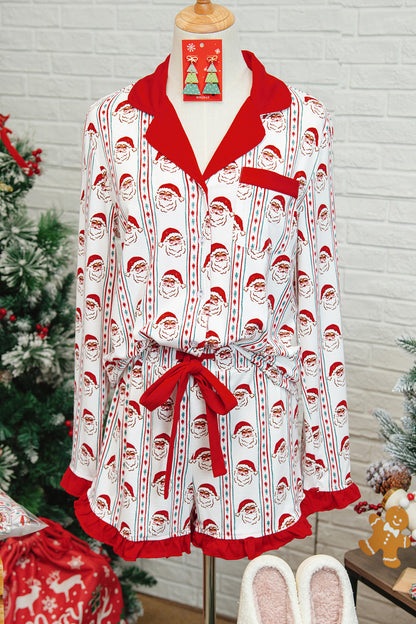 White Santa & Stripes Ruffle PJ Set