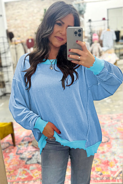 Bright Green Twisted Rib Uneven Hem Drop Shoulder Loose Knit Top