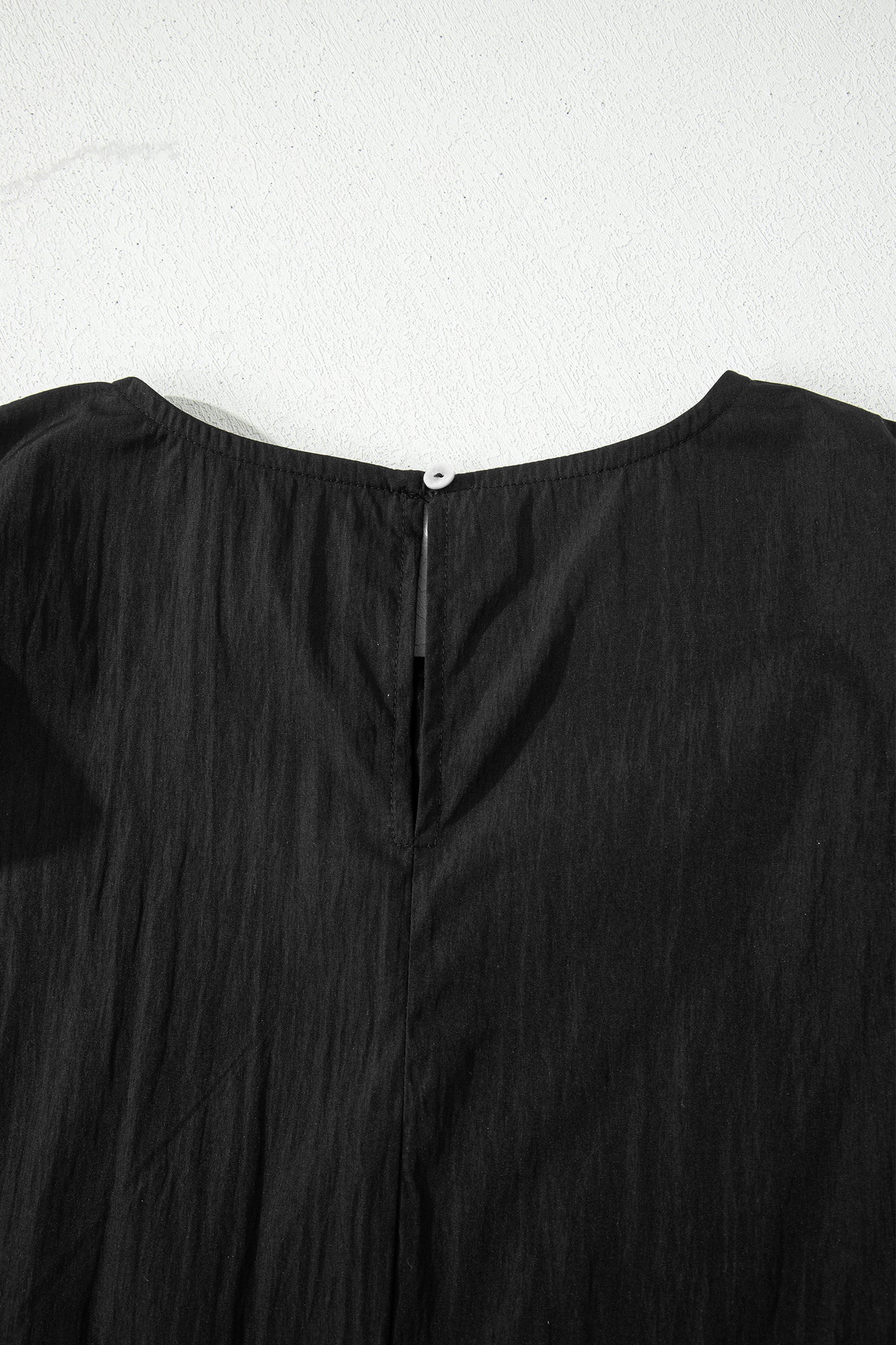 Black Contrast Trim Dual Ruffle Short Sleeve Textured Blouse