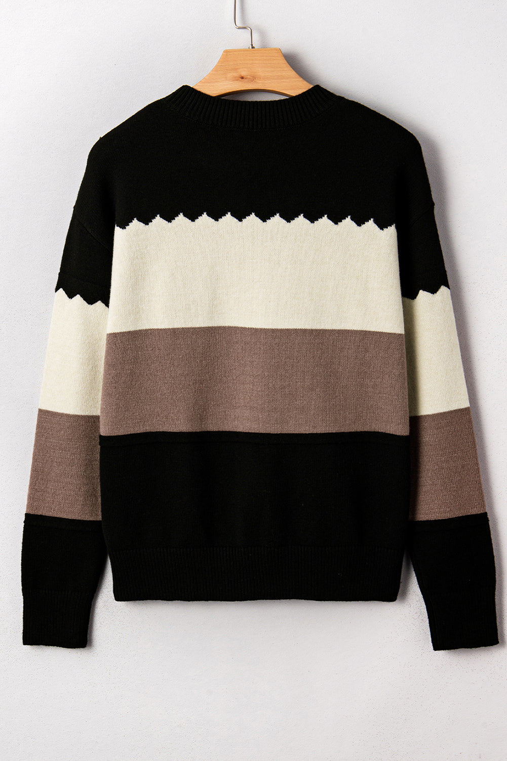Black Colorblock Crew Neck Drop Shoulder Sweater