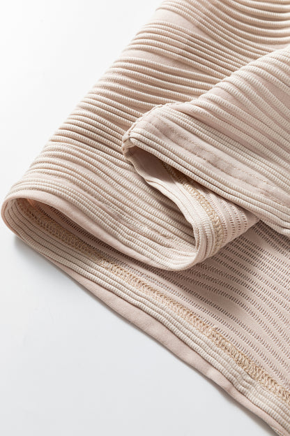 Parchment Solid Color Textured Zip V Neck Pullover Sweatshirt