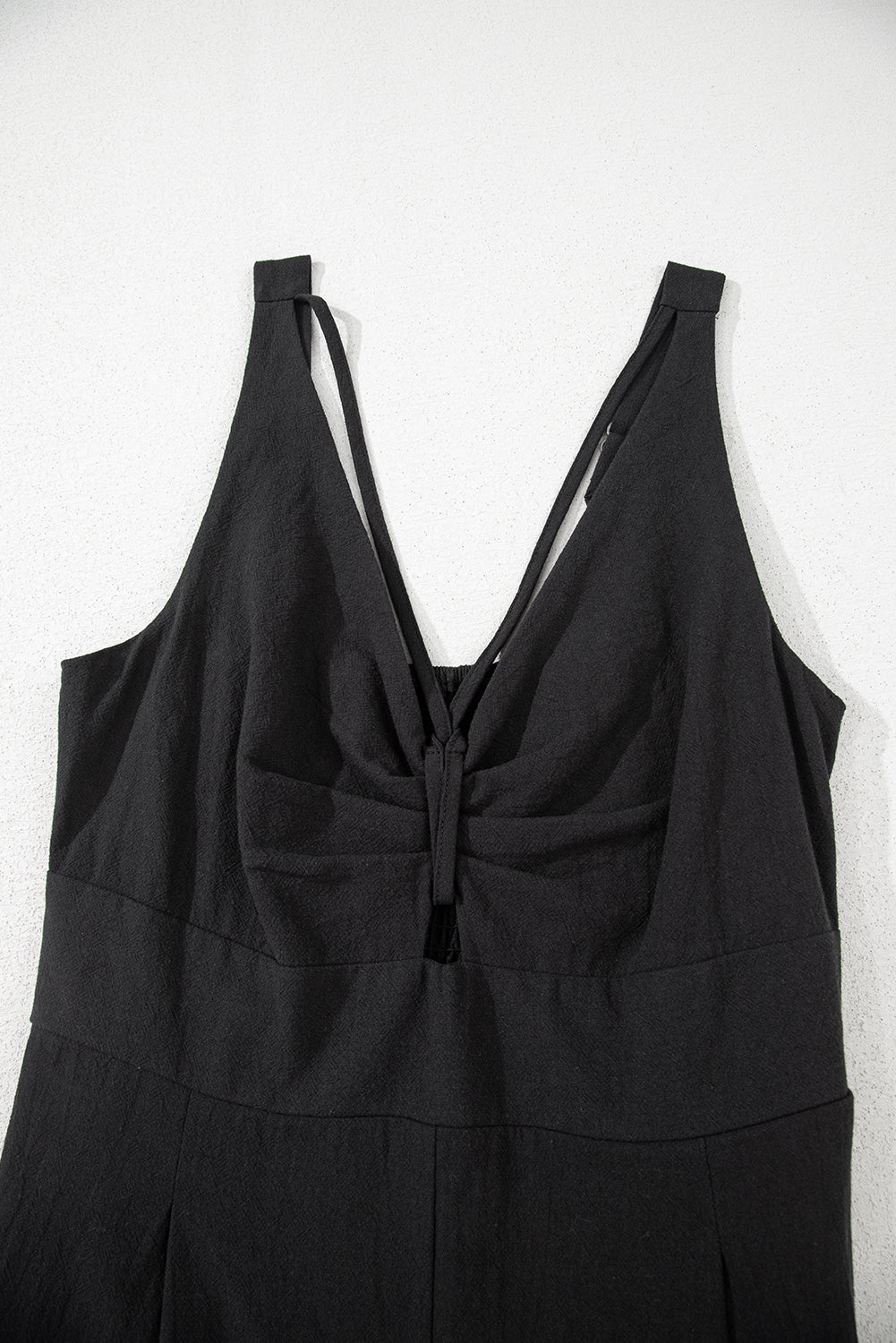 Black Front Cut Out Smocked Back Sleeveless Wide Leg Jumpsuit