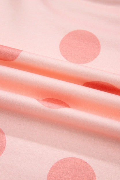 Beige Polka Dot Print Drop Shoulder Pullover Drawstring Shorts Set