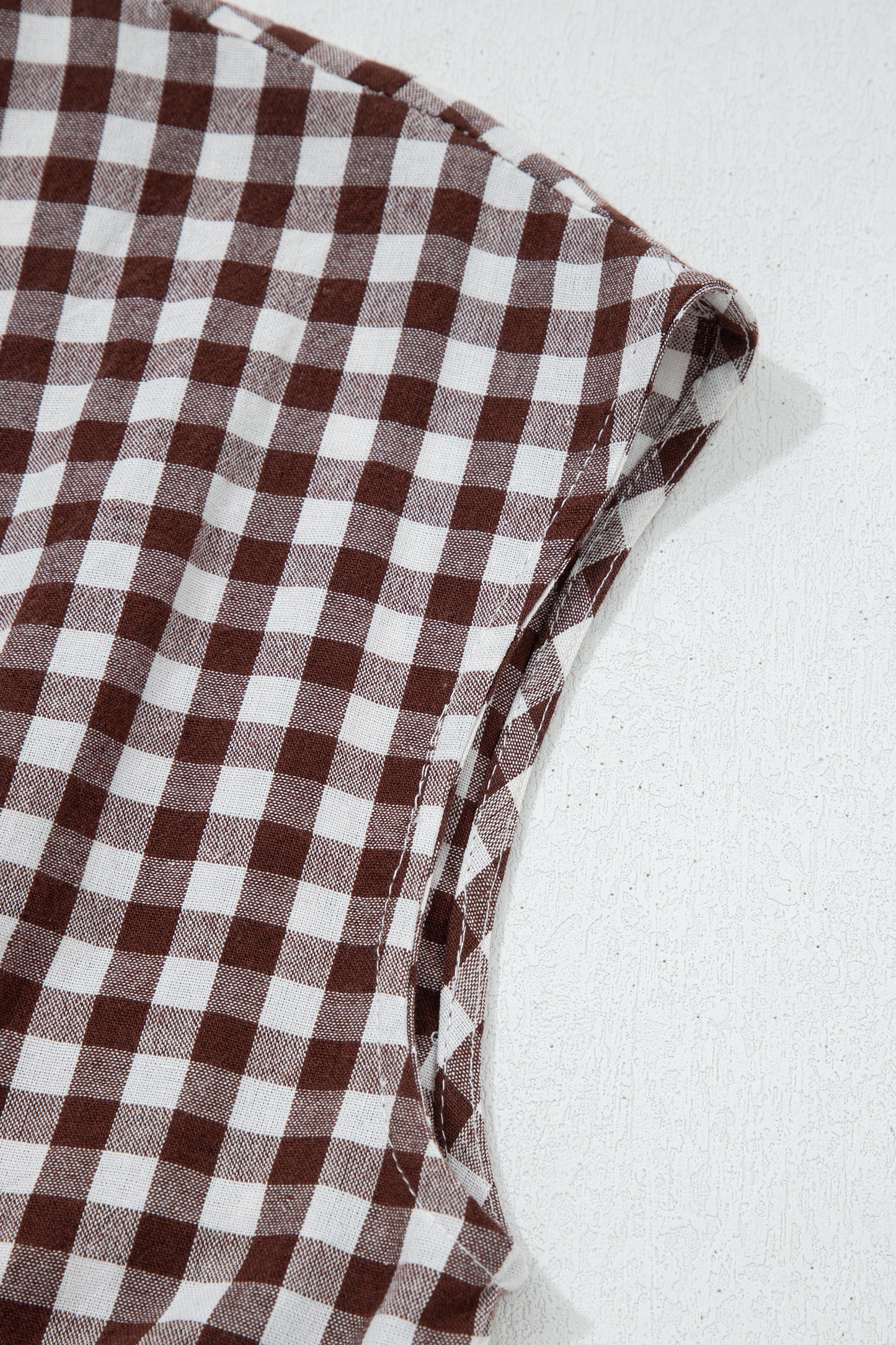 Coffee Plaid Print Full Zipper Cinched Waist Fit Flare Sleeveless Maxi Dress