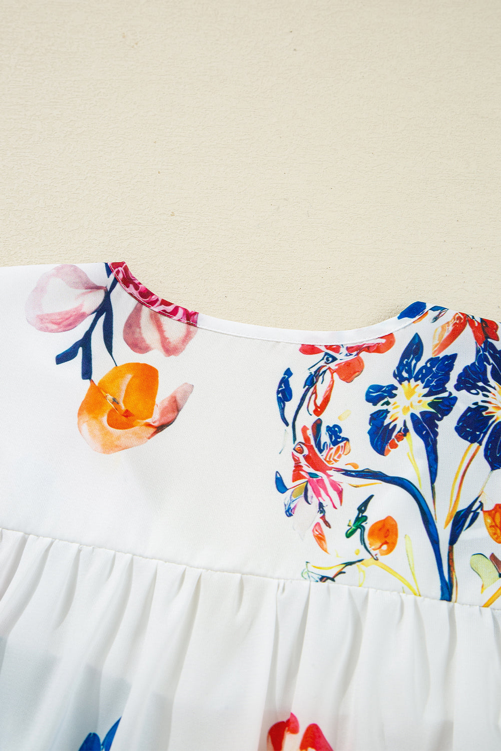 White Floral Print Tassel Tie Bracelet Sleeve Flowy Blouse