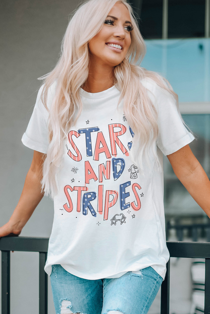 White STARS AND STRIPES Crew Neck Graphic Tee