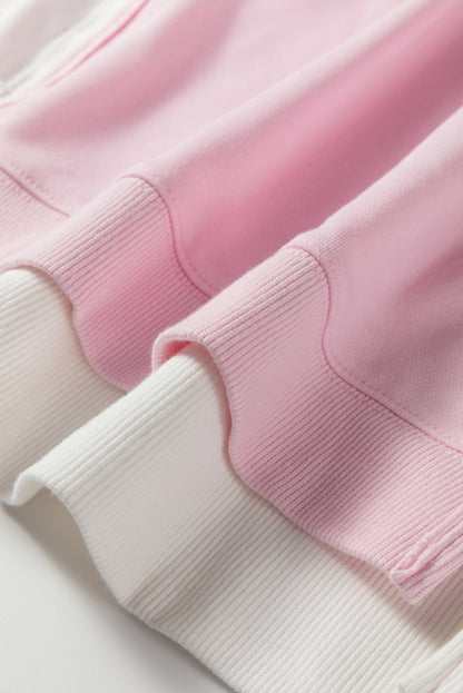 Pink Colorblock Patchwork Drop Shoulder Plus Size Sweatshirt