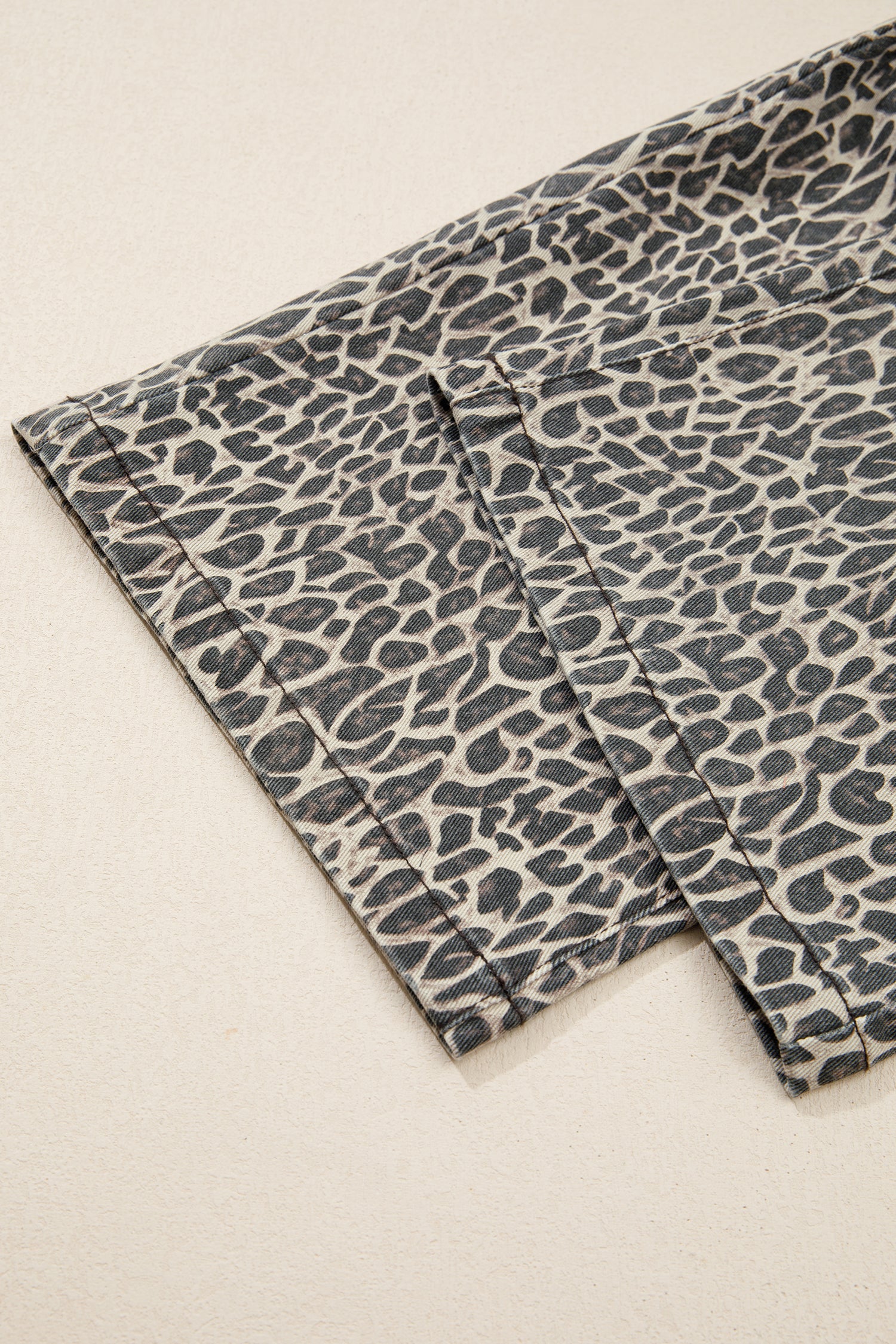 Brown Leopard Print Straight Leg Loose Denim Overall Jumpsuit