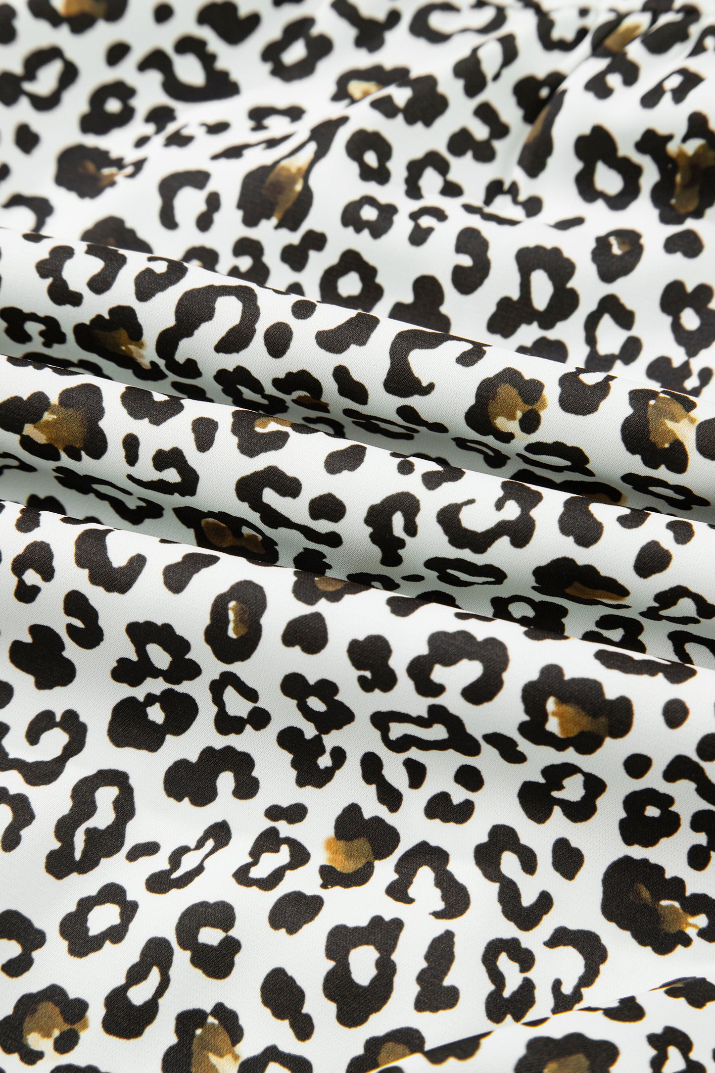 Khaki Plus Size Buttoned Contrast Trim Puff Sleeve Leopard Print Blouse