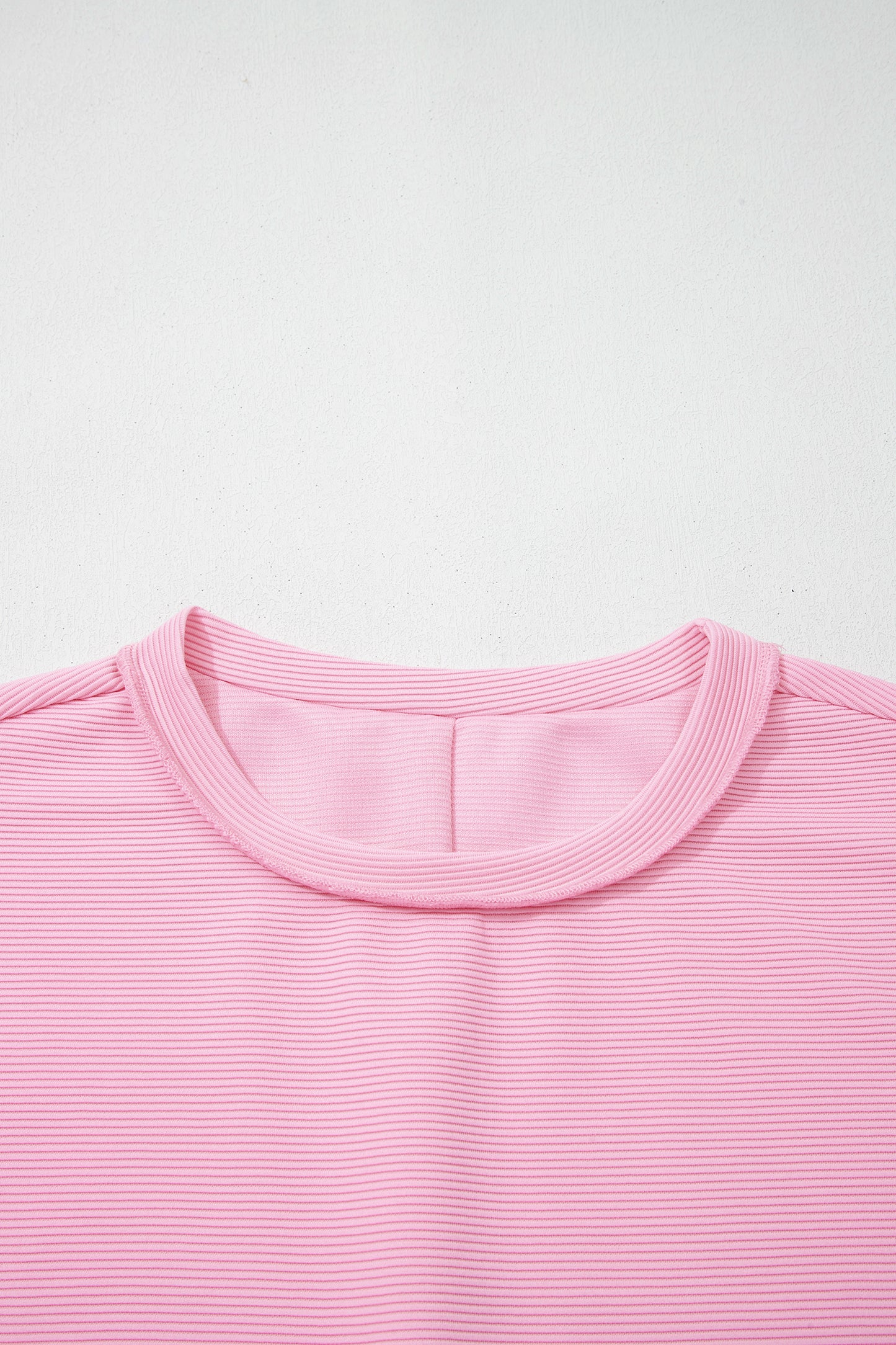 Pink Horizontal Ribbed Exposed Seam Detail Drop Shoulder Baggy Pullover