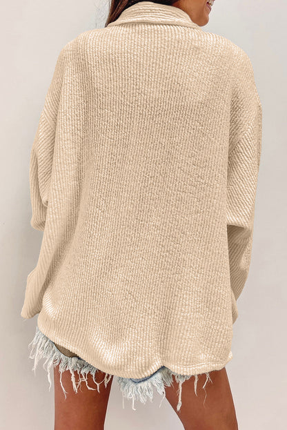 White Solid Color Corduroy Buttoned Long Sleeve Jacket