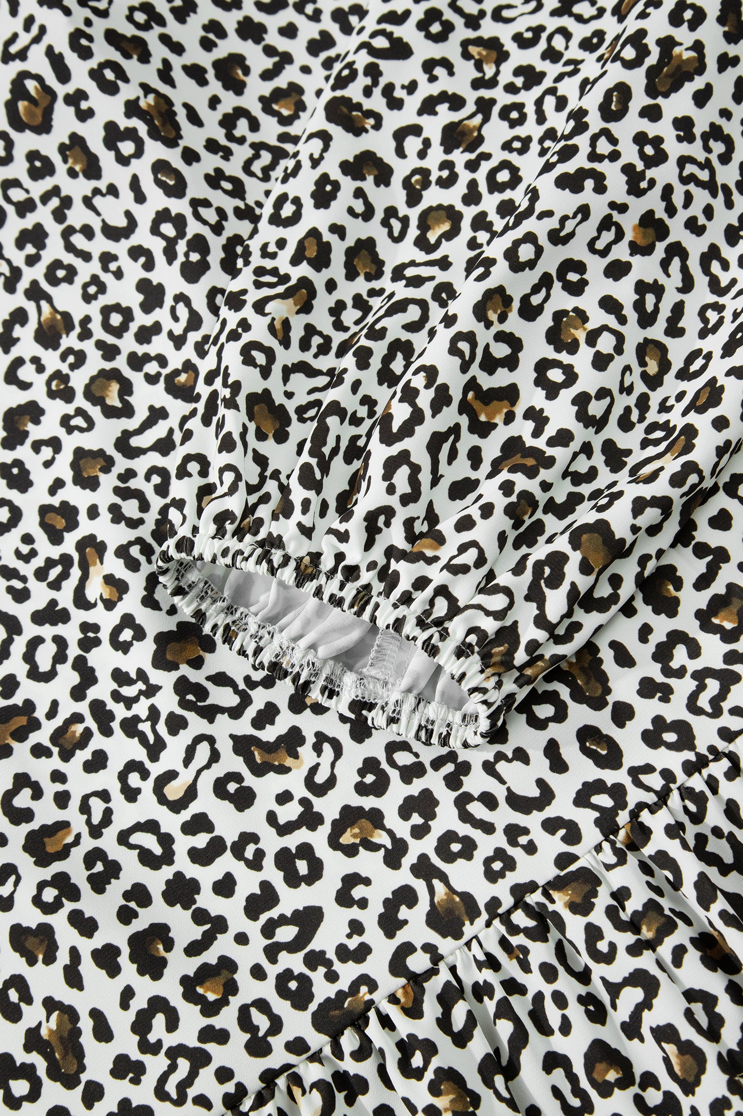 Khaki Plus Size Buttoned Contrast Trim Puff Sleeve Leopard Print Blouse