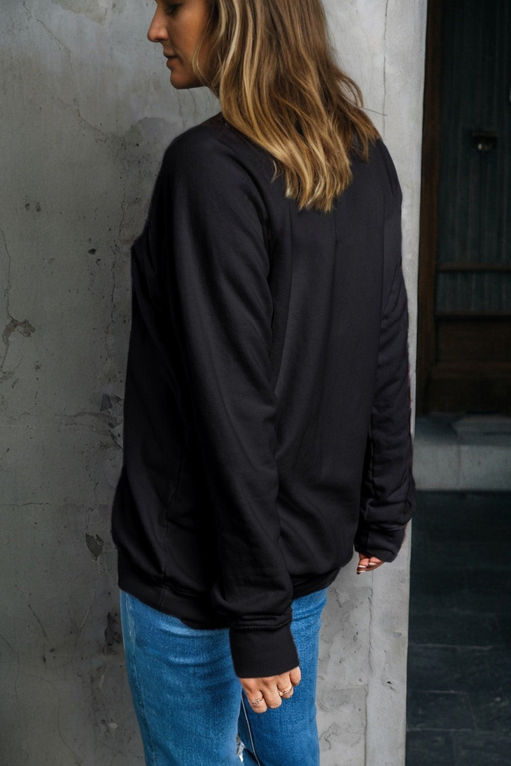 Black Spooky Season Halloween Ghost Printed Drop Shoulder Sweatshirt