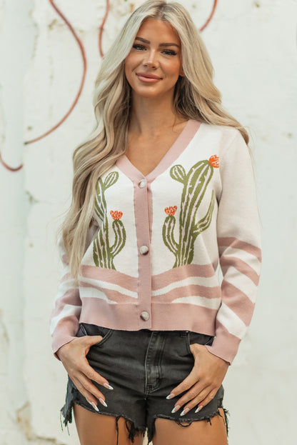 Apricot Desert Cactus Buttoned Front Sweater Cardigan