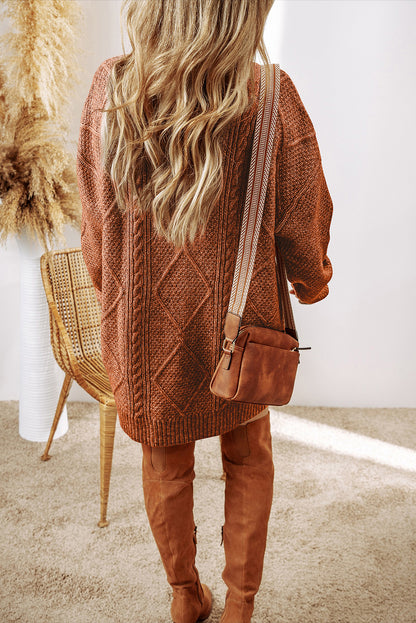 Oatmeal Cable Knit Drop Shoulder Loose Fit Sweater Dress