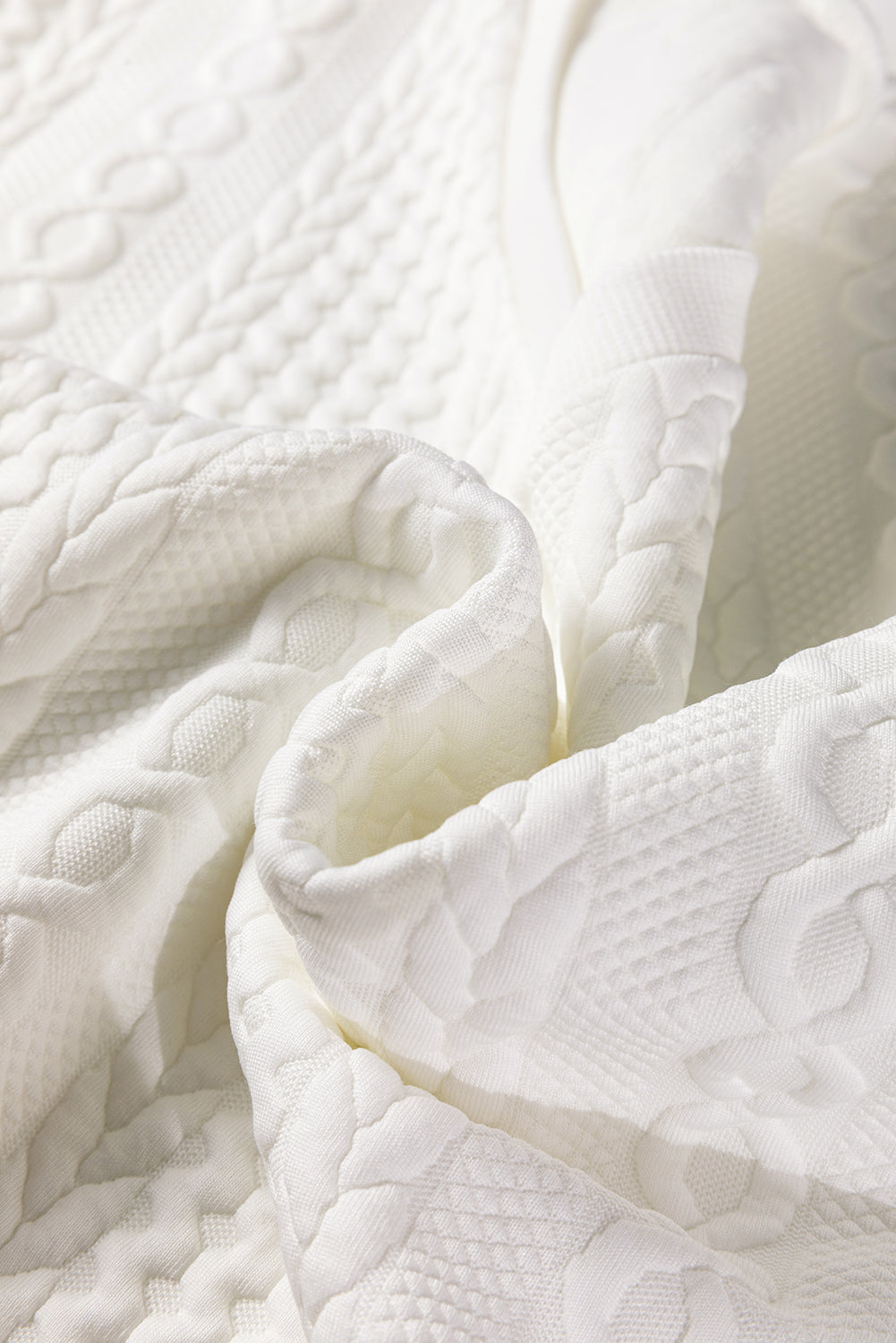 White Solid Color Textured V Neck Drop Shoulder Knit Top