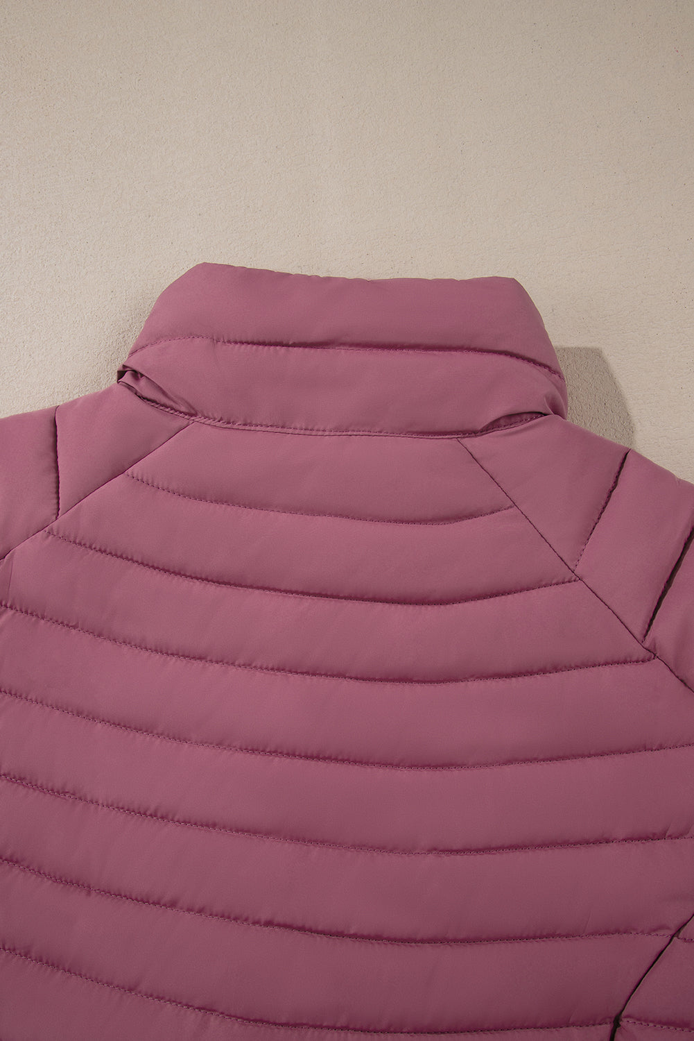 Burgundy Solid Color Quilted Zip-up Puffer Jacket