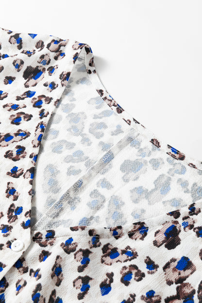 Multicolour Leopard Print V Neck Button Detail Long Sleeve Mini Dress