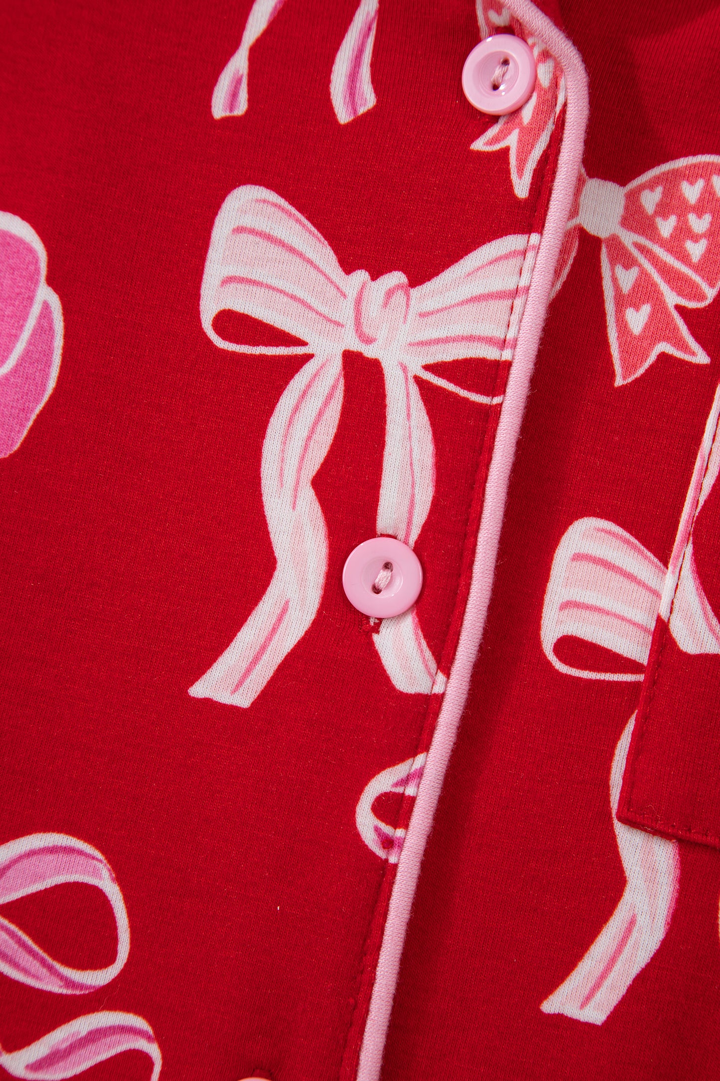 Red Sweet Bow Print Ruffled Short Sleeve Shirt Shorts 2pcs Pajama Set