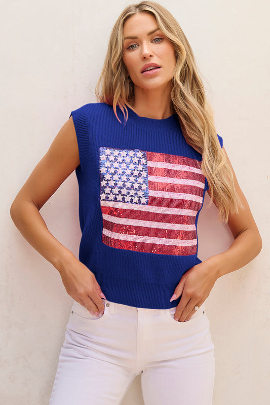Bluing Sparkling American Flag Knitted Vest