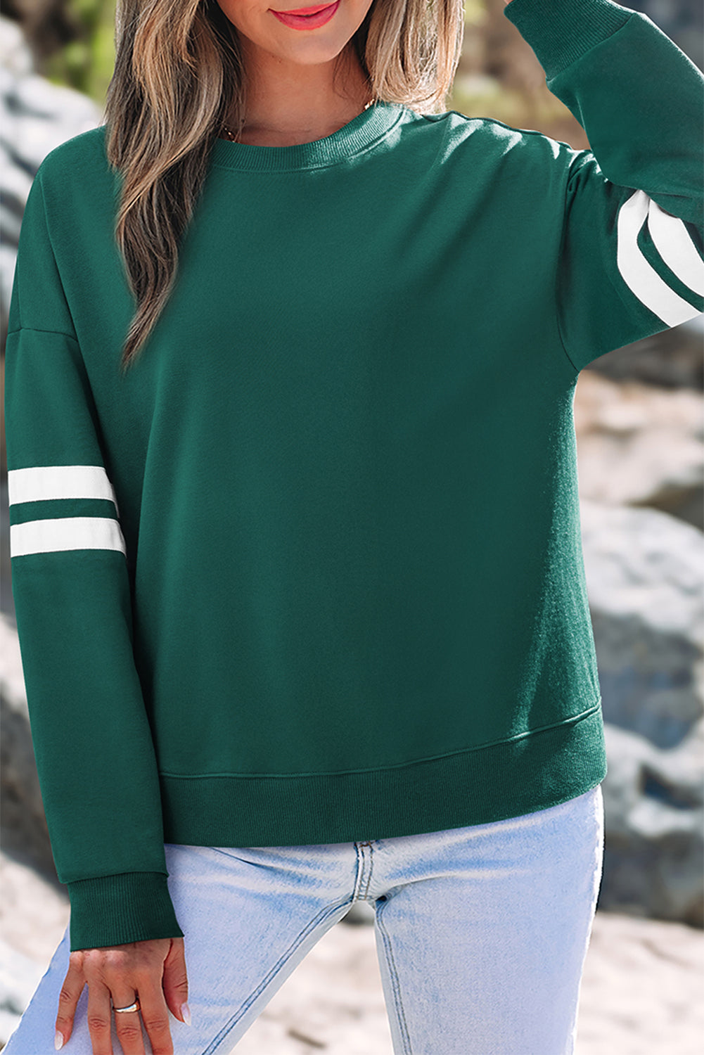 Evergreen Varsity Striped Detail Drop Shoulder Oversized Sweatshirt