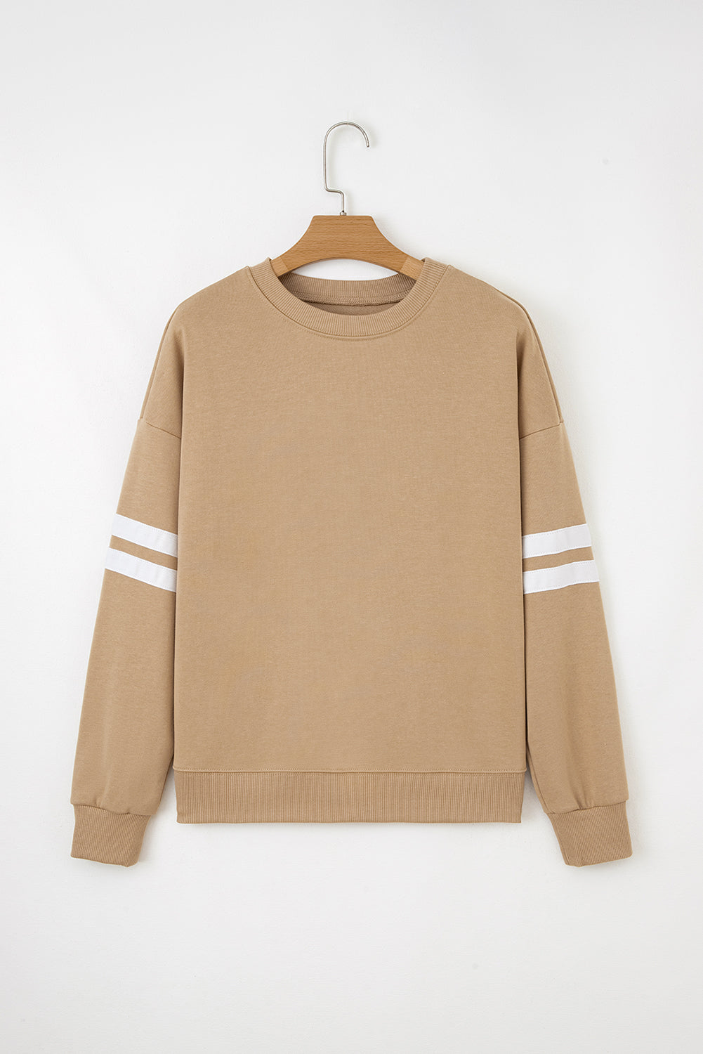 Light French Beige Varsity Striped Detail Drop Shoulder Oversized Sweatshirt