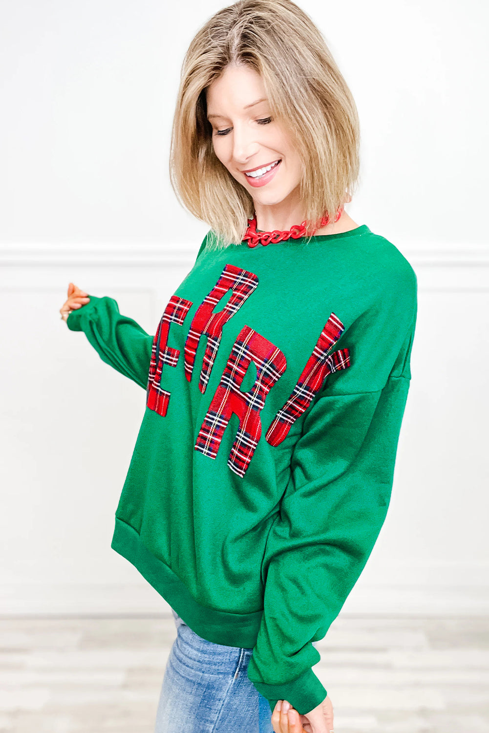 Sea Green Plaid MERRY Christmas Vacation Sweatshirt