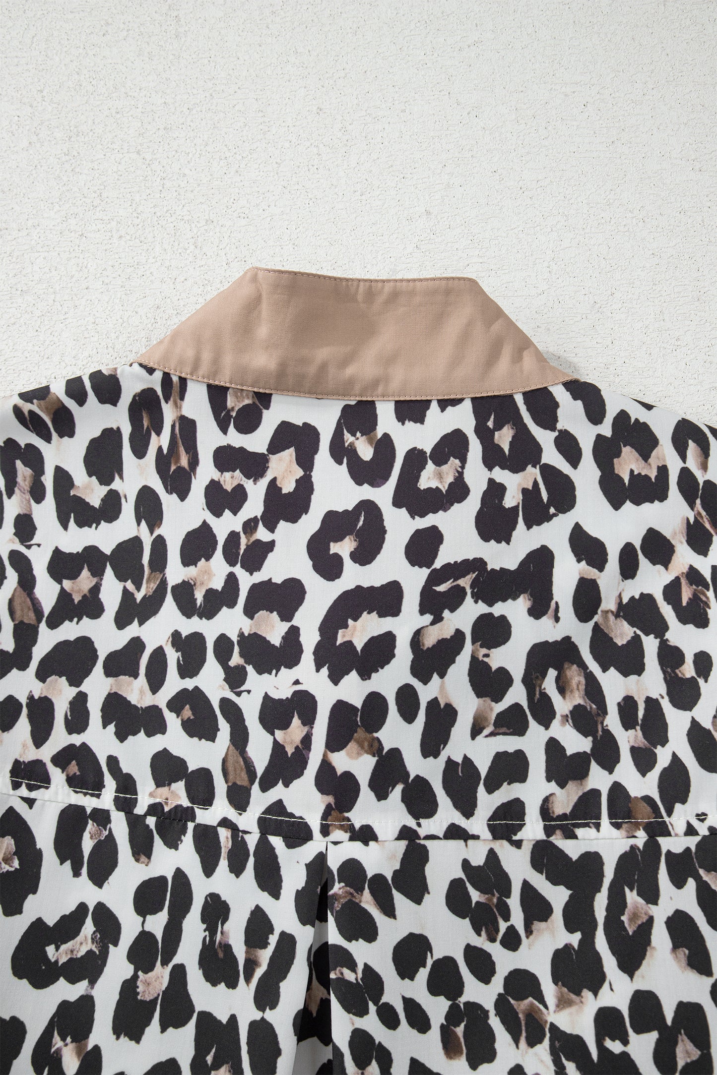 Multicolour Leopard Print Contrast Trim Button Split Neck Plus Long Sleeve Top