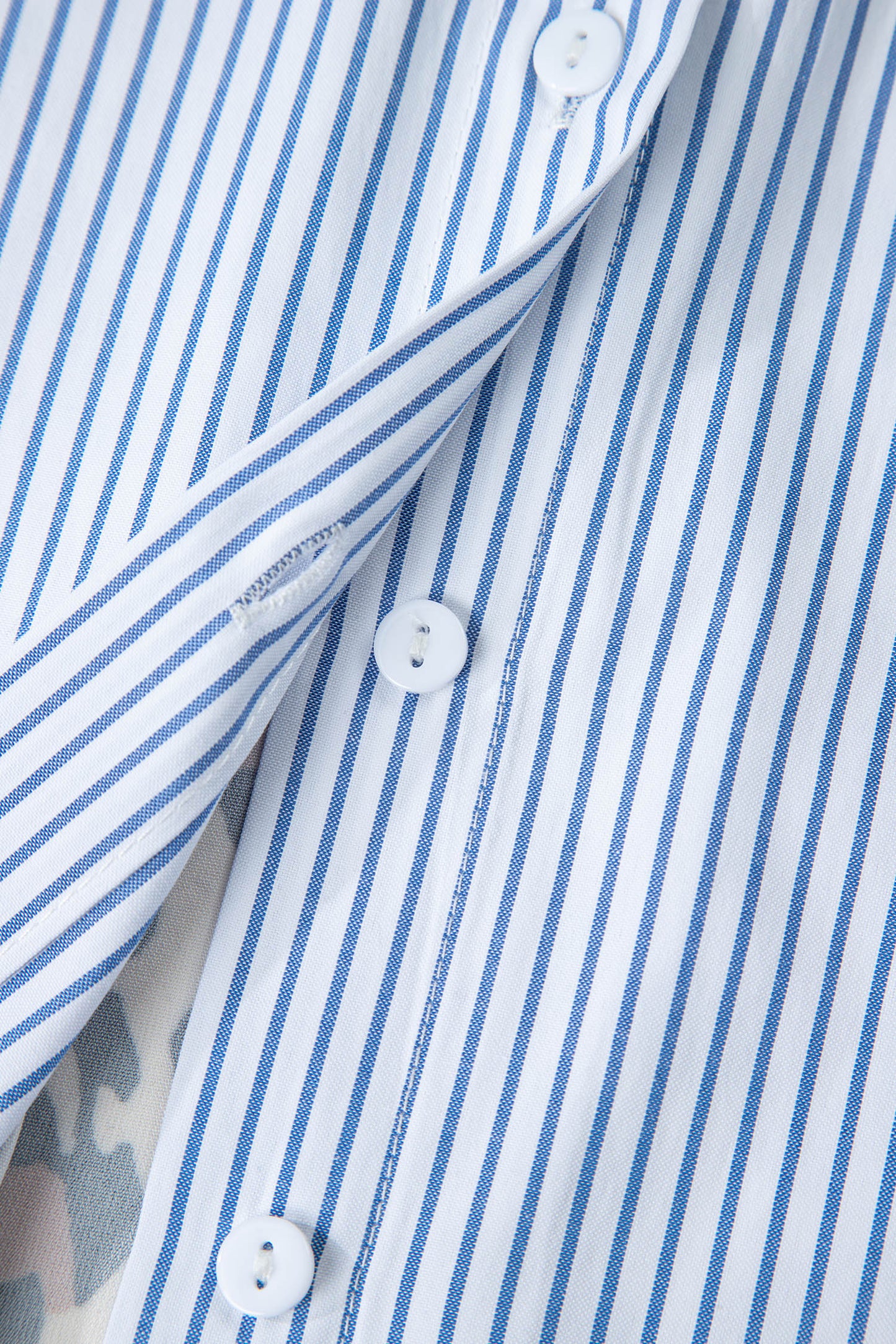 Sky Blue Stripe Colorblock Leopard Patchwork Chest Pocket Cuffed Sleeve Shirt