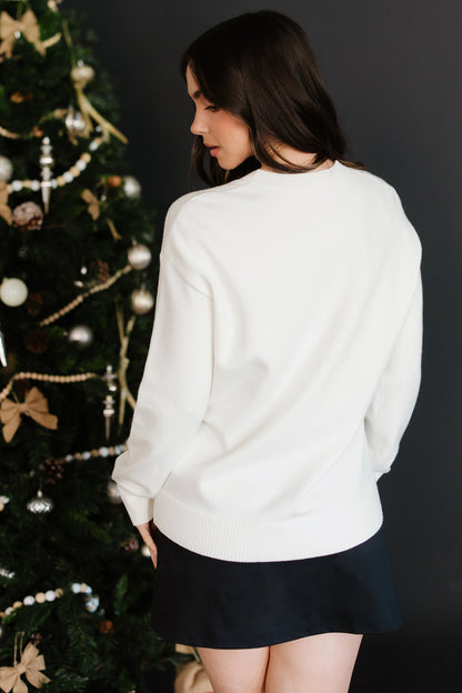 Beige Colorful Holly Jolly Christmas Knit Loose Sweater