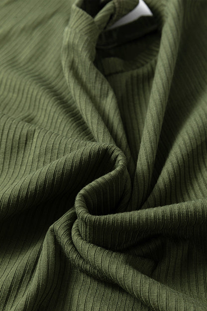 Dusty Pink Solid Color Ribbed Ruffled Short Sleeve T Shirt