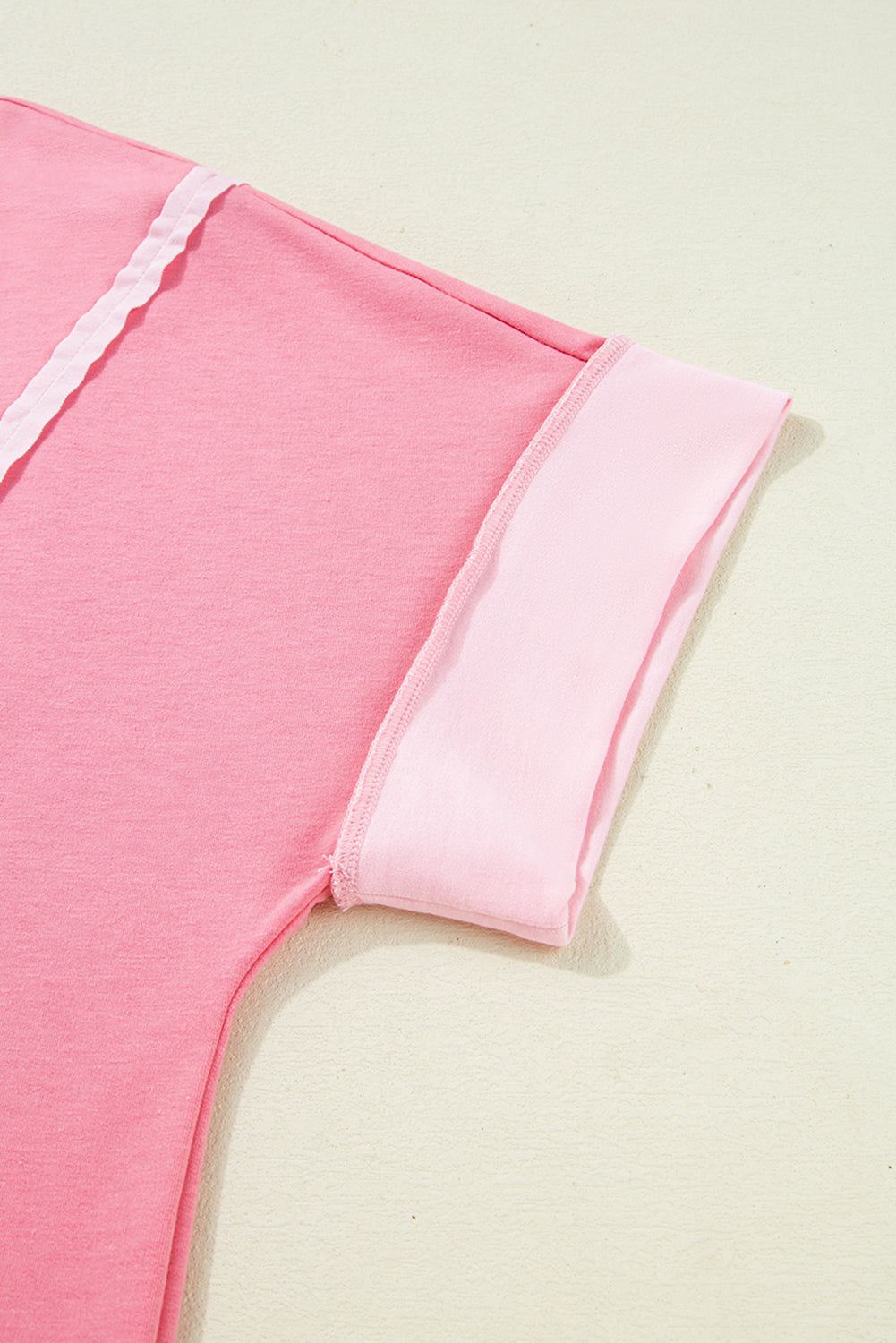 Peach Blossom Two Tones Patchwork Half Sleeve Plus Size T Shirt