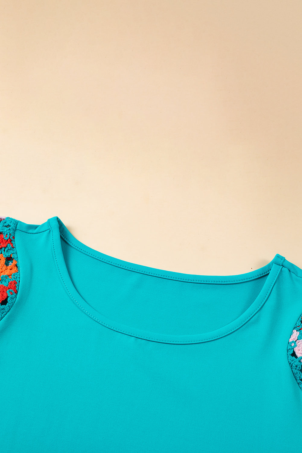 Turquoise Floral Crochet Short Sleeve Top