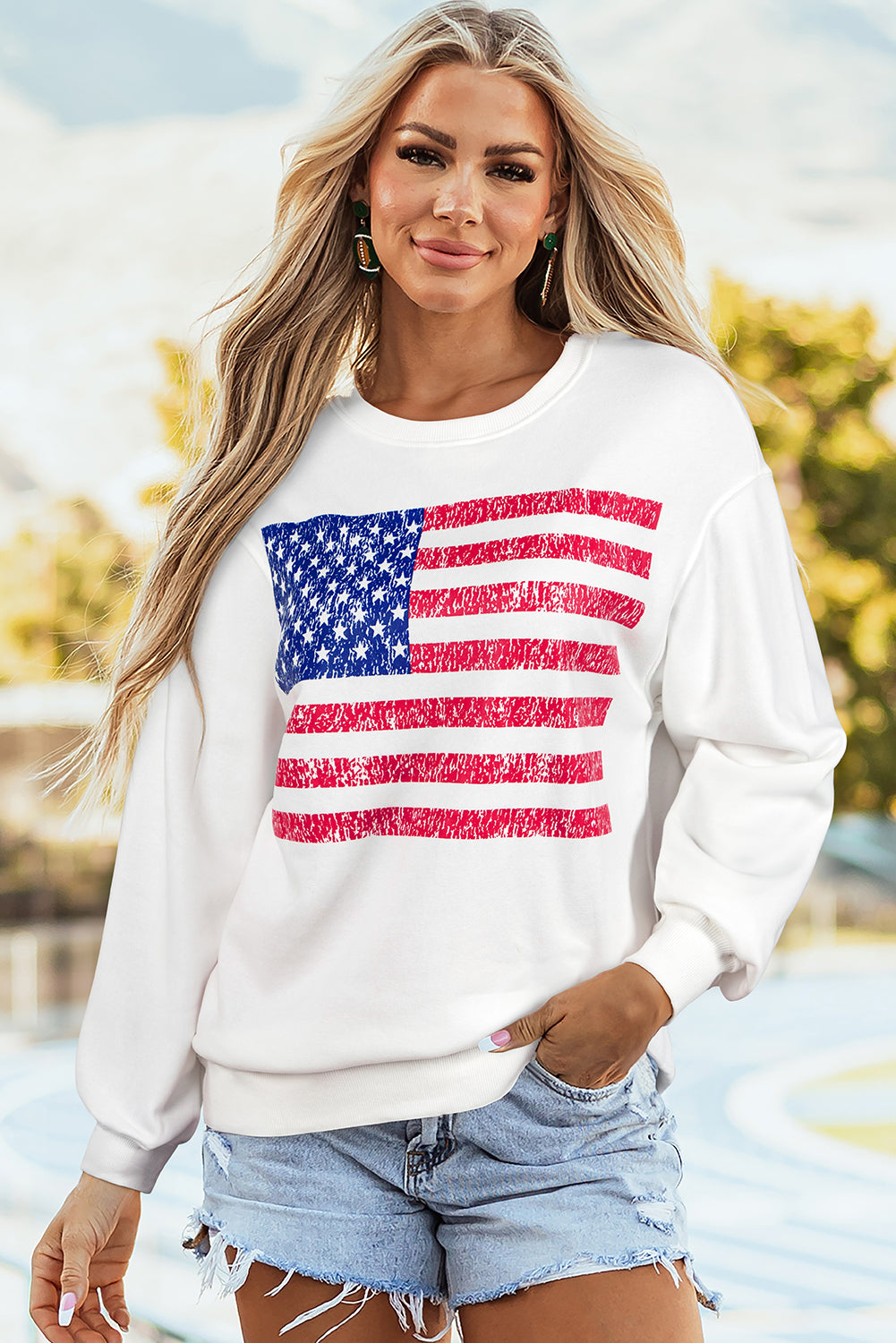 White American Flag Graphic Drop Shoulder Loose Sweatshirt