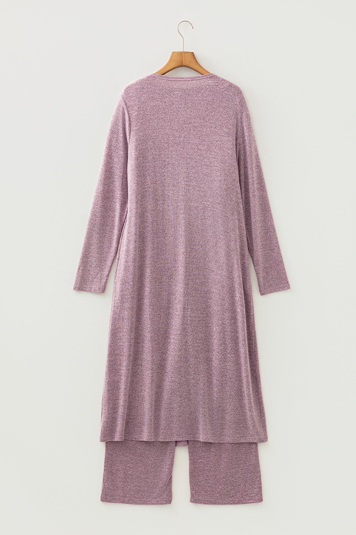 Dark Grey 3pcs V Neck T Shirt Ribbon Knot Pants Open Duster 3pcs Lounge Set