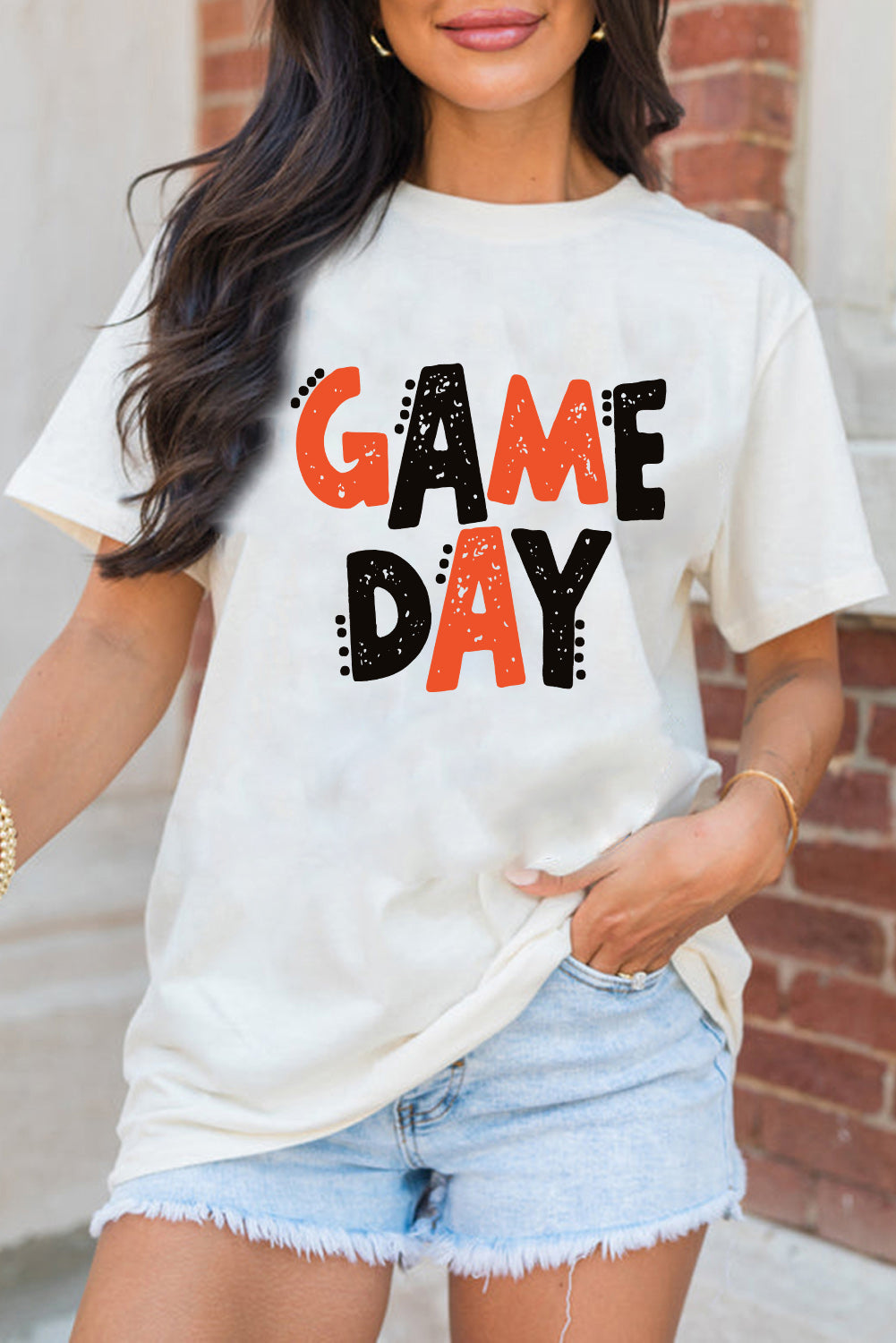 White GAME DAY Funny Letter Printed Casual Tee