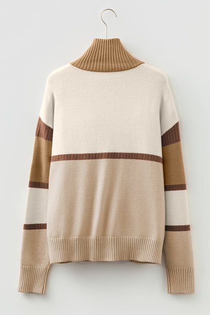 Parchment Colorblock Zipped Collared Pullover Sweater